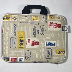 Travel-Themed Laptop Case with Black Handle